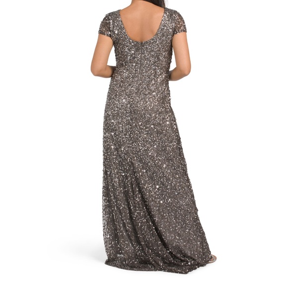 # Adrianna Papell Sequined & Embellished Scoop Back Long Dress - Picture 17 of 17